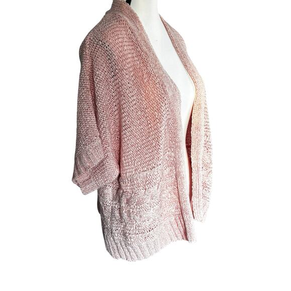 Chico's Cardigan Womens Size 2 Large Open Knit Short Dolman Sleeve Pink Sweater - Picture 4 of 11